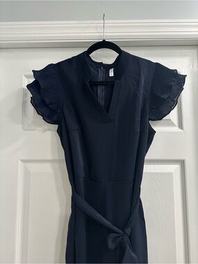 Sleeveless Ruffle-Trim Navy Jumpsuit
